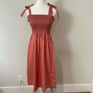 Aritzia Wilfred Golden Hour Linen Dress Terracotta Midi Length Size XS